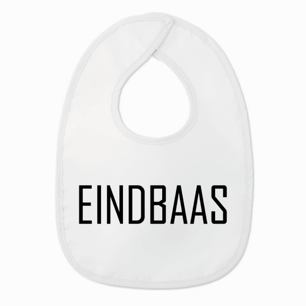 Slabbetje met tekst - Eindbaas - Wit/zwart