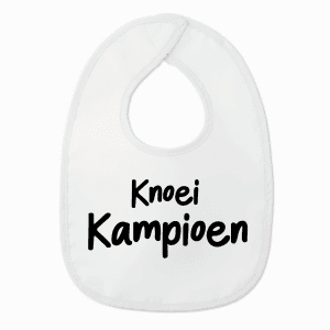 Slabbetje met tekst - Knoei kampioen - Wit/zwart