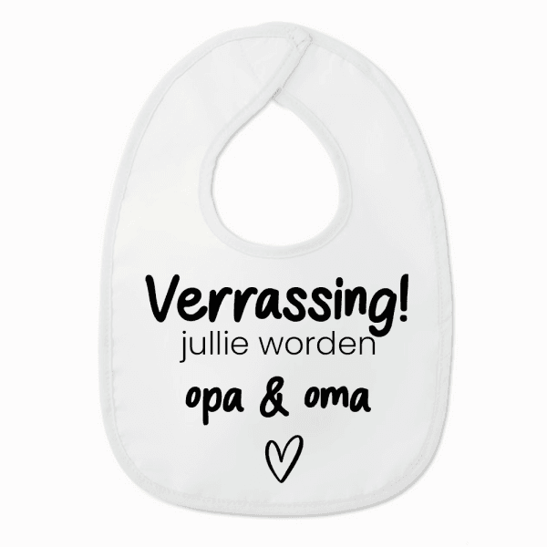 Slabbetje met tekst - Verrassing opa en oma - Zwangerschaps aankondiging - Wit/zwart