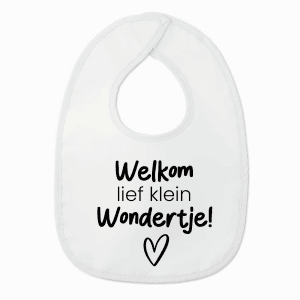 Slabbetje met tekst - Welkom lief klein wondertje - Wit/zwart