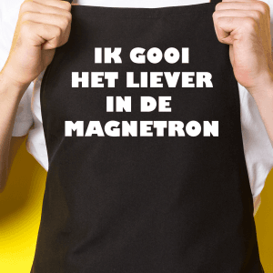 Zwart keukenschort / BBQ-schort met tekst | Ik gooi het liever in de magnetron