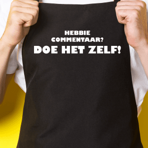 Zwart keukenschort / BBQ-schort met tekst | Hebbie commentaar? Doe het zelf!