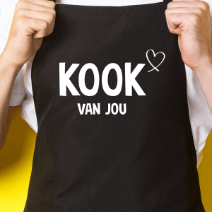 Zwart keukenschort / BBQ-schort met tekst | Kook van jou