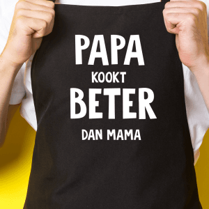 Zwart keukenschort / BBQ-schort met tekst | Papa kookt beter dan mama